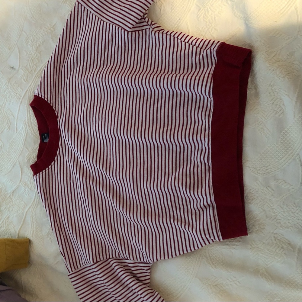 Red and white stripped cropped sweater